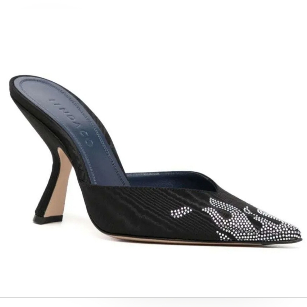 lIndaco Carmen 95mm Black Crystal-Embellished Mules Size 8